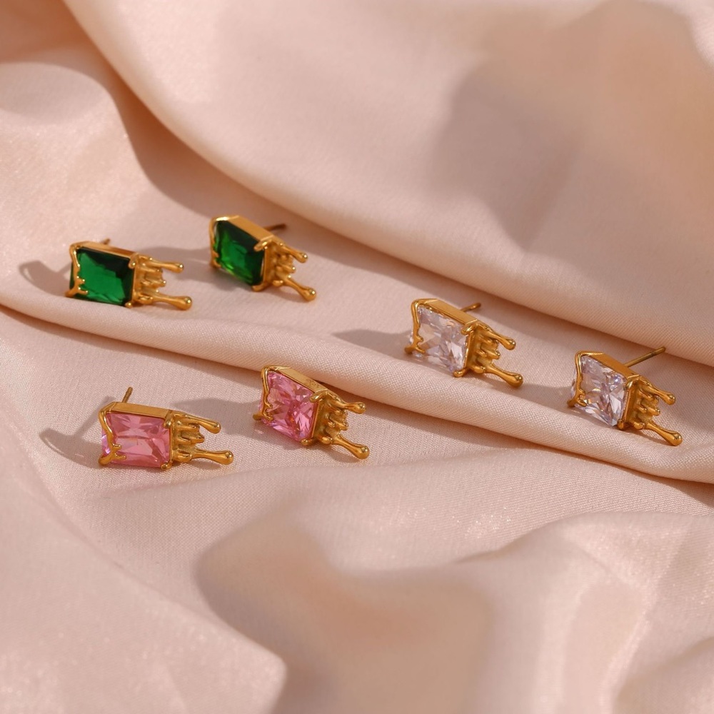 THREE PAIRS $55💎*Everyday Stud*18K Gold Zircon Stud Earrings*Dainty Earrings - Picture 2 of 5